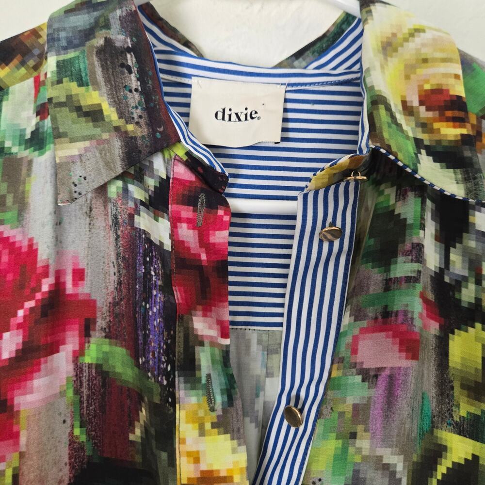 Dixie Italy Floral Mixed Media Midi Dress - M Pinstripe Trim Artsy Lagenlook - Picture 6 of 13